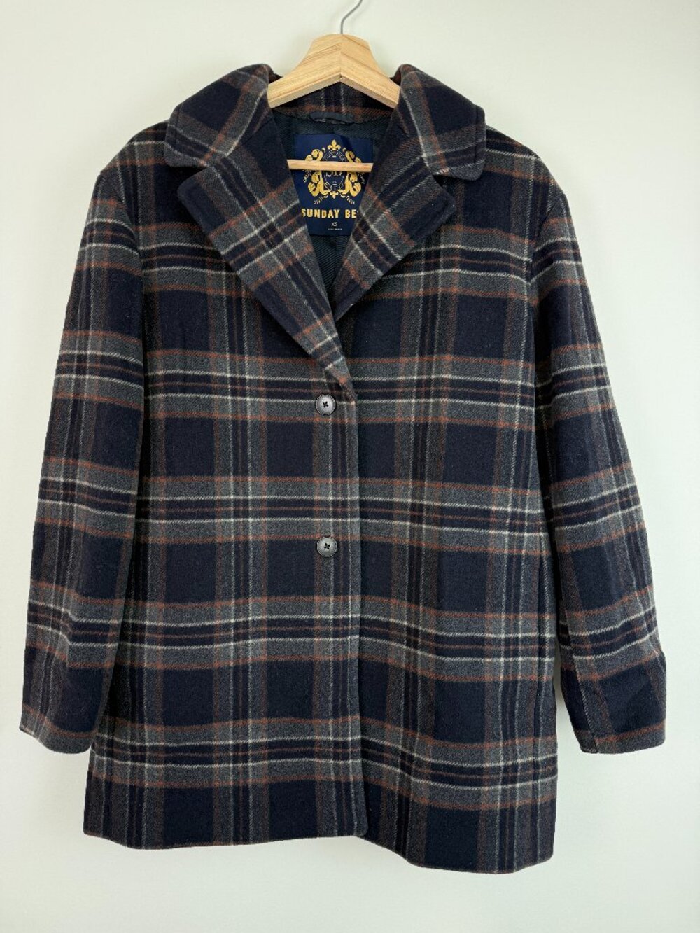 Aritzia Sunday Best Princeville Plaid Wool Cashmere Blend Oversized Coat Navy XS